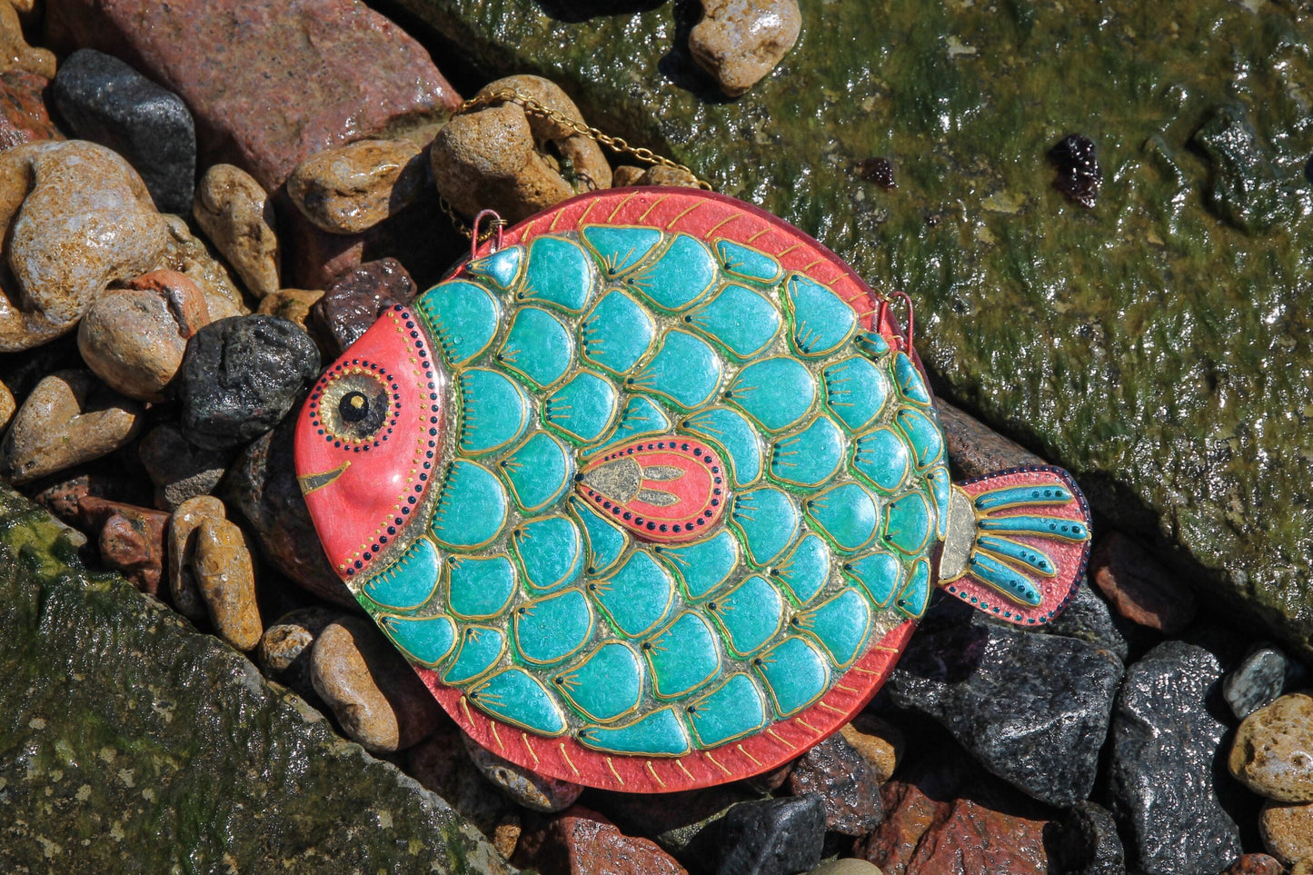 Big Fish - A Symbol of Happiness Glass Artwork - Hand-Painted Fused-Glass Decor with Captivating Patterns and Vibrant Colors, Mint
