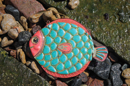 Big Fish - A Symbol of Happiness Glass Artwork - Hand-Painted Fused-Glass Decor with Captivating Patterns and Vibrant Colors, Mint