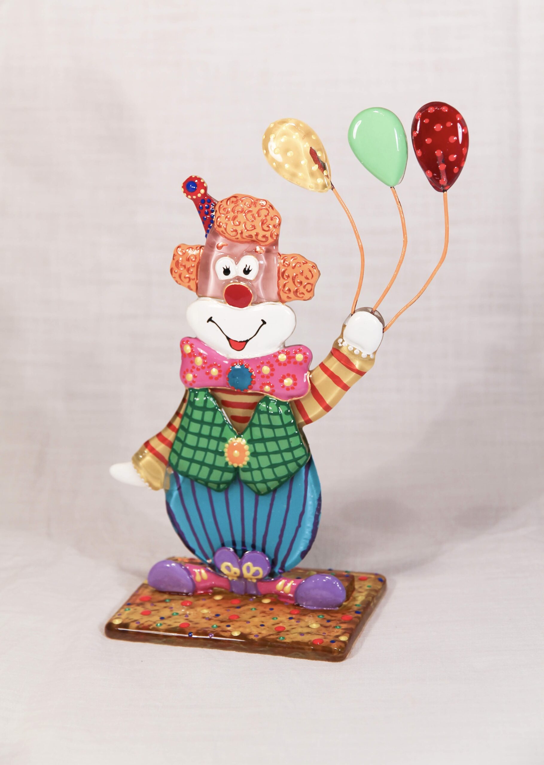 Cheerful Clown on the Stand Big Glass Artwork - Hand-Painted Fused-Glass Decor with Joyful Clown, 20 cm