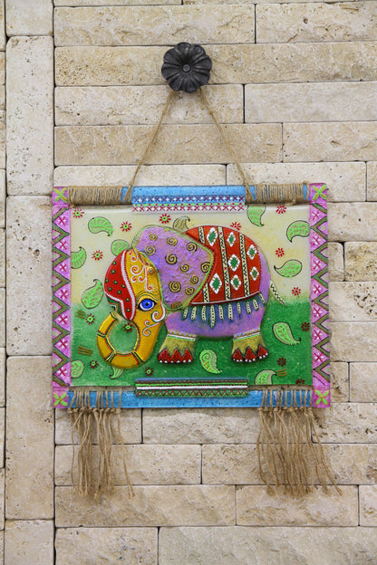 Wise Elephant Glass Panel Wall Art - Hand-Painted Fused-Glass Panel with Regal Essence, 30 cm