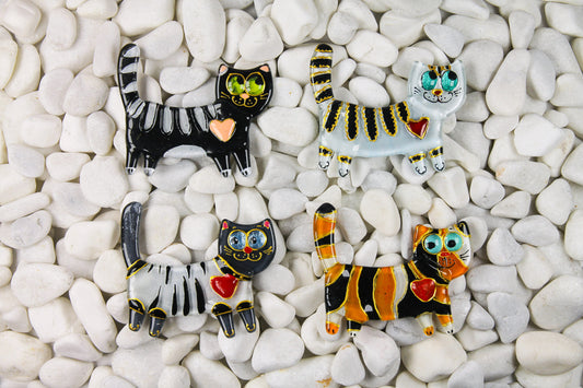 Lovely Cat Tail Up Glass Fridge Magnet - Hand-Crafted, Hand-Painted, Personalized Tourist Souvenir, 12 x 10 cm