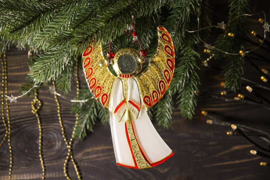 Guardian Angel Glass Wall Art in White & Gold - Handmade Fused-Glass Decor with Vibrant Colors and Intricate Patterns