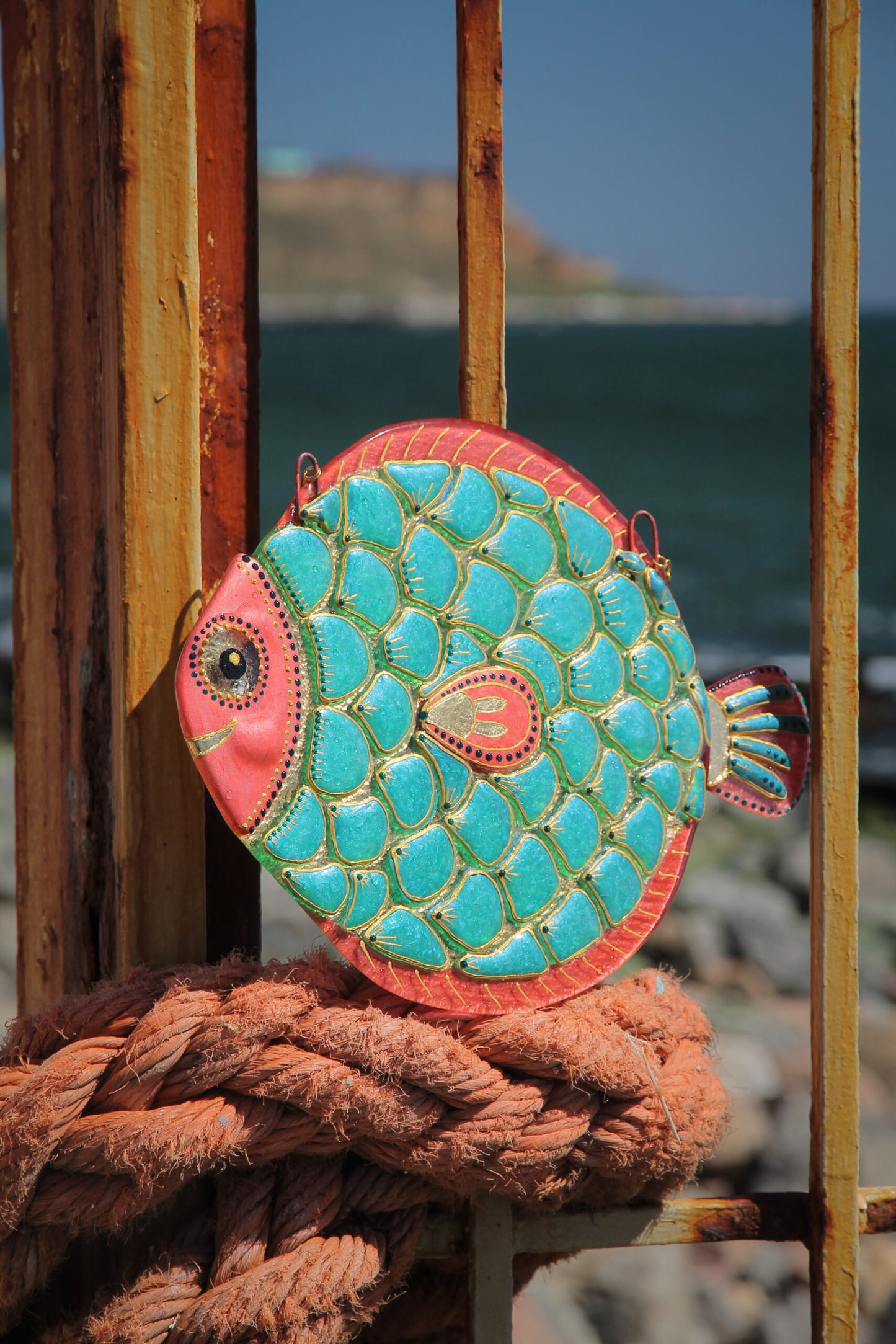 Big Fish - A Symbol of Happiness Glass Artwork - Hand-Painted Fused-Glass Decor with Captivating Patterns and Vibrant Colors, Mint