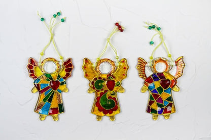 Guardian Angel of Love with Red Heart Glass Wall Art Suncatcher in Multicolored Mosaic - Handmade Fused-Glass Decor with Vibrant Colors and Intricate Patterns