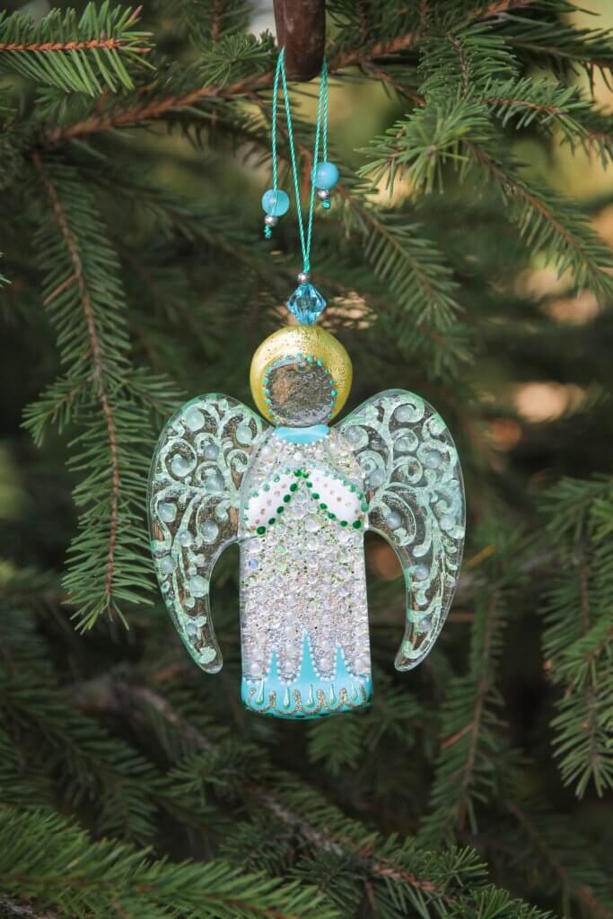 Guardian Angel Glass Wall Art Suncatcher, White & Green - Handmade Fused-Glass Decor with Vibrant Colors and Intricate Patterns