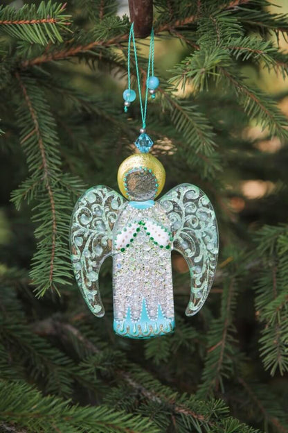 Guardian Angel Glass Wall Art Suncatcher, White & Green - Handmade Fused-Glass Decor with Vibrant Colors and Intricate Patterns