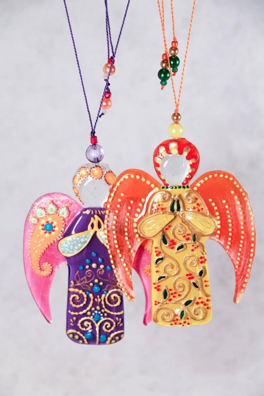 Guardian Angel Glass Wall Art in Purple & Pink - Handmade Fused-Glass Decor with Vibrant Colors and Intricate Patterns