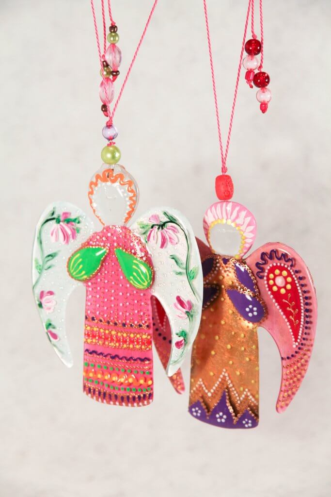Guardian Angel Glass Wall Art in Pink & White - Handmade Fused-Glass Decor with Vibrant Colors and Intricate Patterns