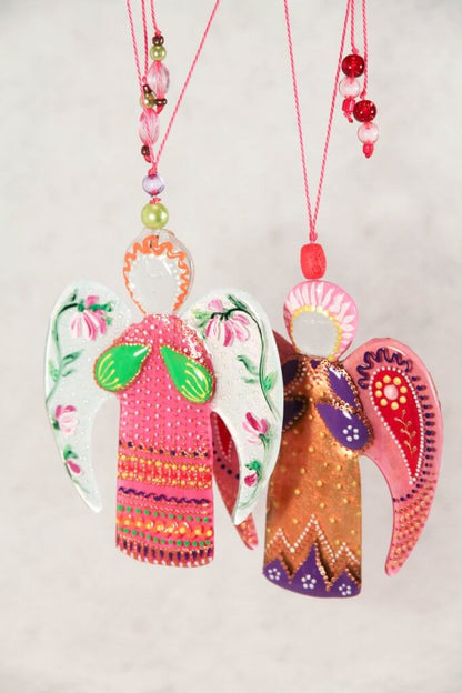 Guardian Angel Glass Wall Art in Pink & White - Handmade Fused-Glass Decor with Vibrant Colors and Intricate Patterns