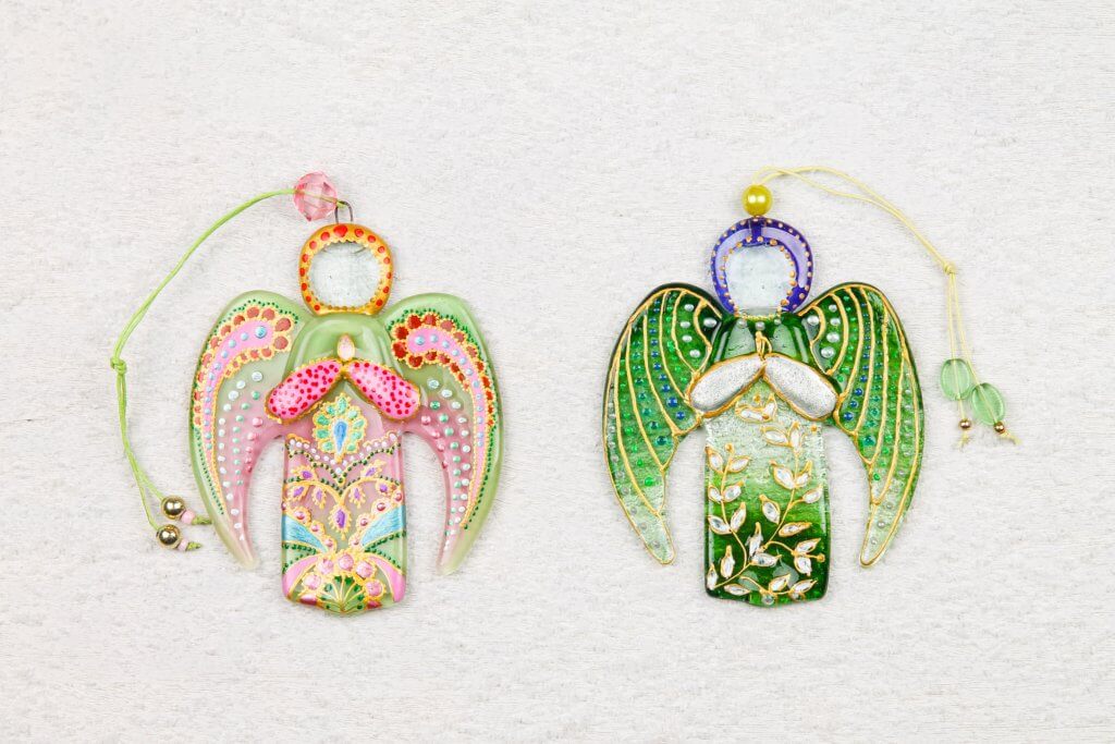 Guardian Angel Glass Wall Art Suncatcher, Clear & Green - Handmade Fused-Glass Decor with Vibrant Colors and Intricate Patterns