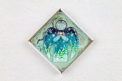 Guardian Angel Glass Wall Art in Blue & Green - Handmade Fused-Glass Decor with Vibrant Colors and Intricate Patterns