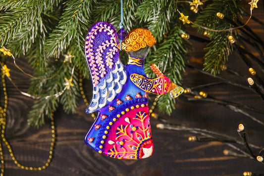 Guardian Angel Glass Wall Art in Blue & Pink - Handmade Fused-Glass Decor with Vibrant Colors and Intricate Patterns