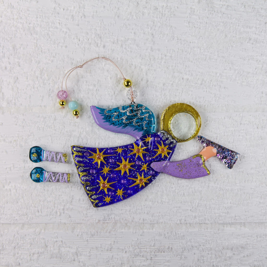 Guardian Angel Glass Wall Art in Blue & Purple - Handmade Fused-Glass Decor with Vibrant Colors and Intricate Patterns
