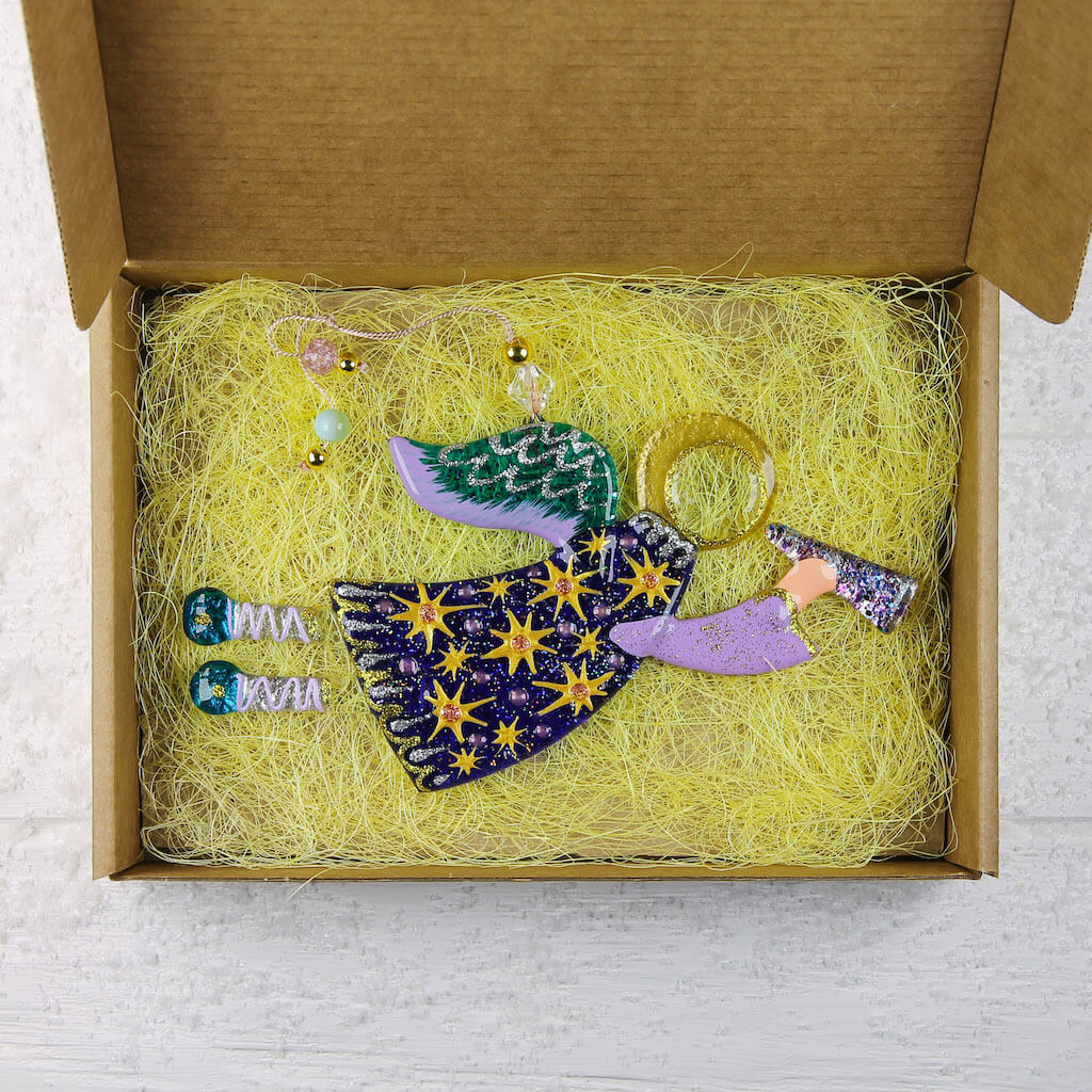 Guardian Angel Glass Wall Art in Blue & Purple - Handmade Fused-Glass Decor with Vibrant Colors and Intricate Patterns