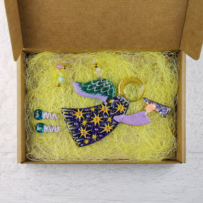 Guardian Angel Glass Wall Art in Blue & Purple - Handmade Fused-Glass Decor with Vibrant Colors and Intricate Patterns