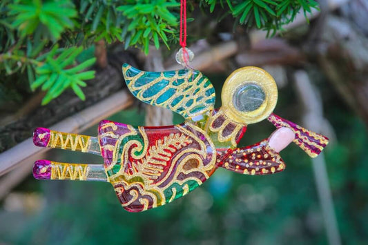 Flying Guardian Angel Glass Wall Art Suncatcher, Purple & Blue - Handmade Fused-Glass Decor with Intricate Patterns