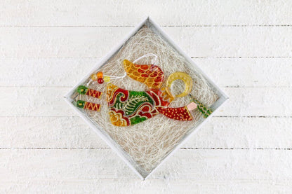 Flying Guardian Angel Glass Wall Art Suncatcher, Green & Red - Handmade Fused-Glass Decor with Vibrant Colors and Intricate Patterns