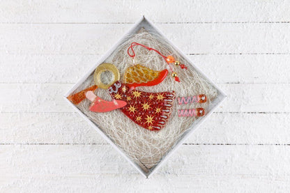 Flying Guardian Angel Glass Wall Art in Red & Yellow - Handmade Fused-Glass Decor with Vibrant Colors and Intricate Patterns