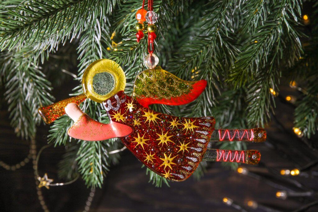 Flying Guardian Angel Glass Wall Art in Red & Yellow - Handmade Fused-Glass Decor with Vibrant Colors and Intricate Patterns