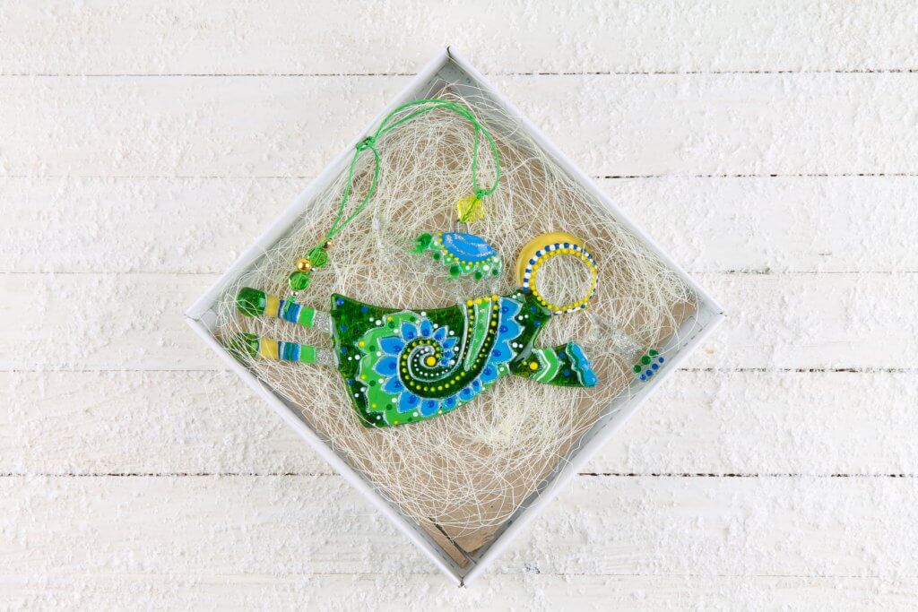 Flying Guardian Angel Glass Wall Art Suncatcher, Green & Blue - Handmade Fused-Glass Decor with Vibrant Colors and Intricate Patterns