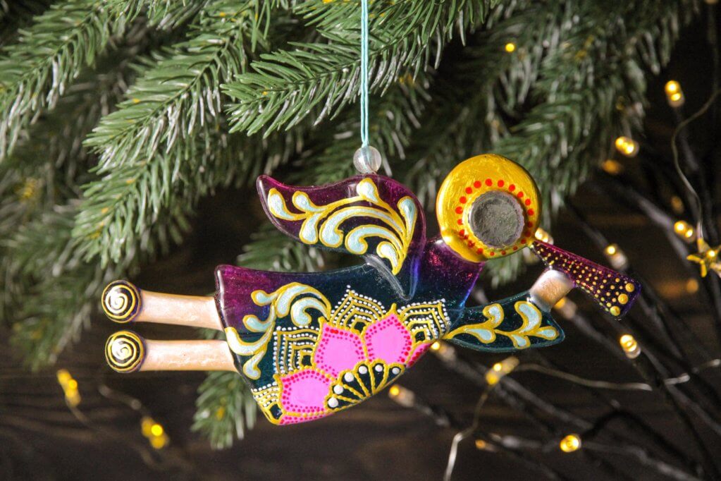 Flying Guardian Angel Glass Wall Art in Blue, Purple & Pink - Handmade Fused-Glass Decor with Vibrant Colors and Intricate Patterns