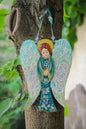 Big Guardian AngelGlass Wall Art in Mint - Handmade Fused-Glass Decor with Vibrant Colors and Intricate Patterns