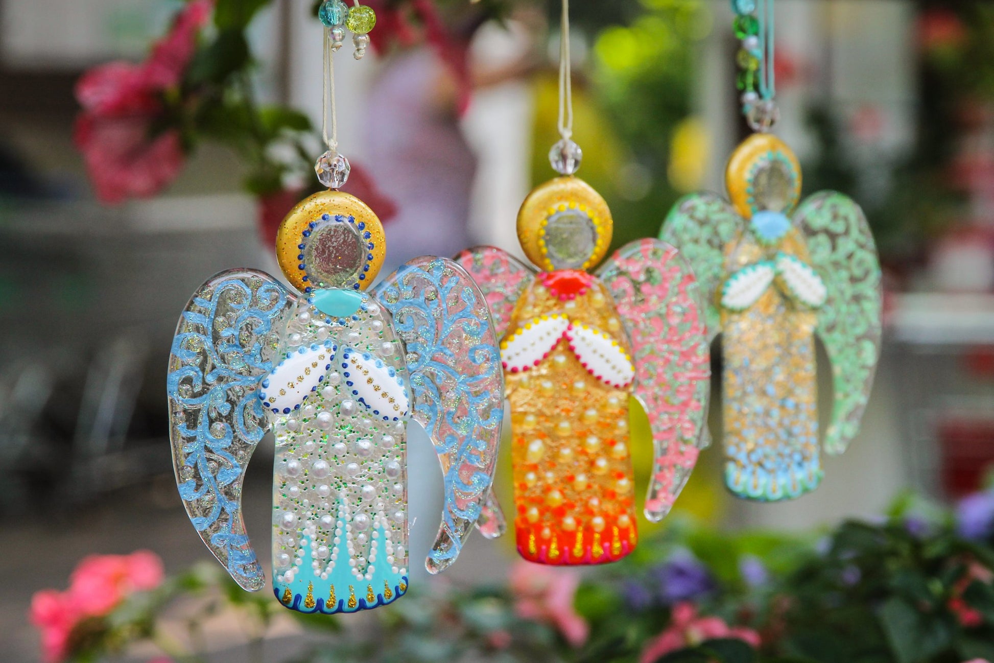 Guardian Angel Glass Wall Art Suncatcher, Gold & Light Blue - Handmade Fused-Glass Decor with Vibrant Colors and Intricate Patterns