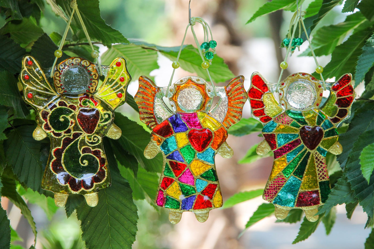 Guardian Angel of Love Glass Handmade Suncatcher, Multicolored Spiral, 11 cm