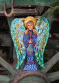 Big Guardian AngelGlass Wall Art in Blue - Handmade Fused-Glass Decor with Vibrant Colors and Intricate Patterns