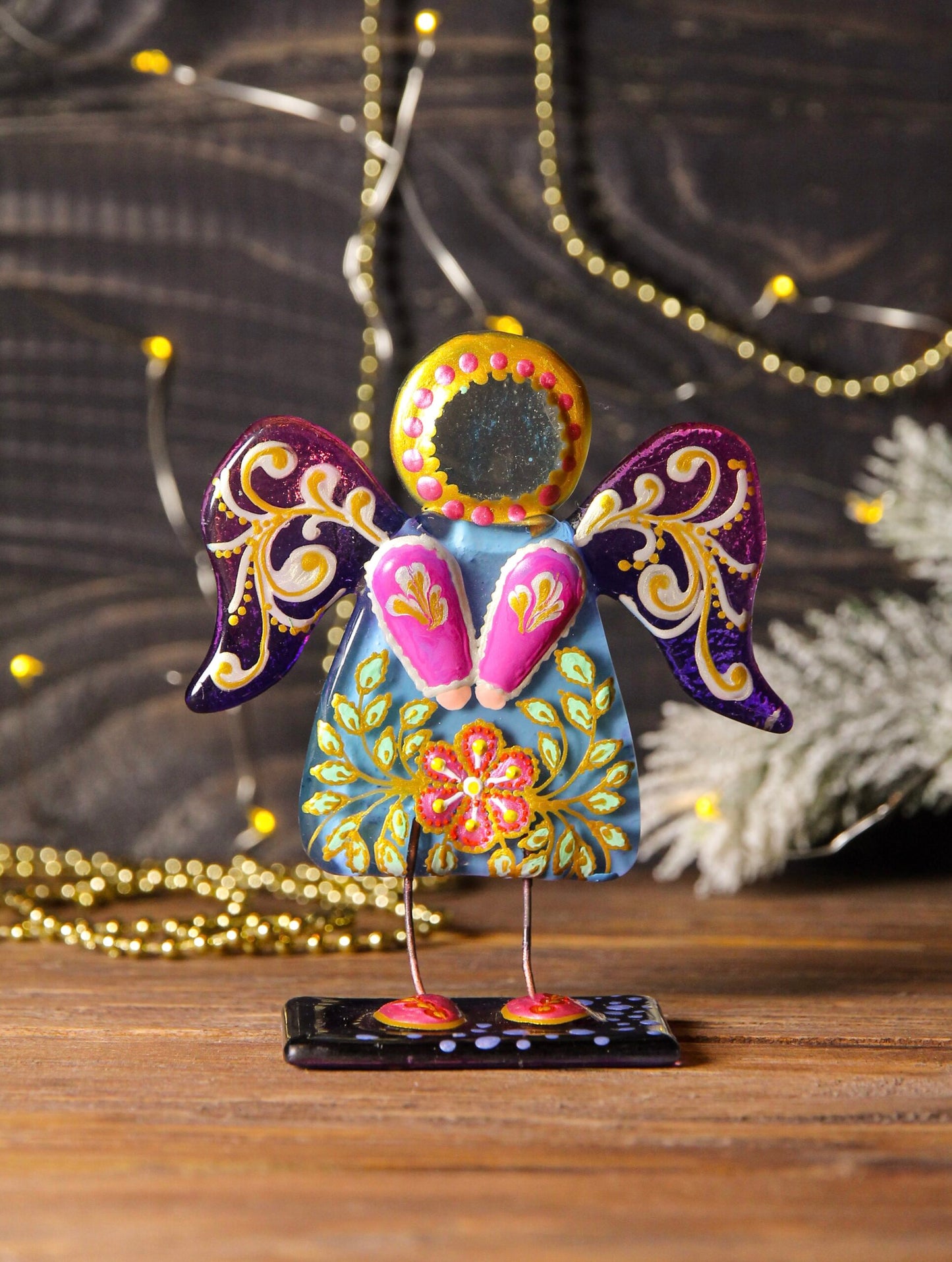 Guardian Angel on a Stand Glass Wall Art - Handmade, Personalized Gift, Blue & Purple