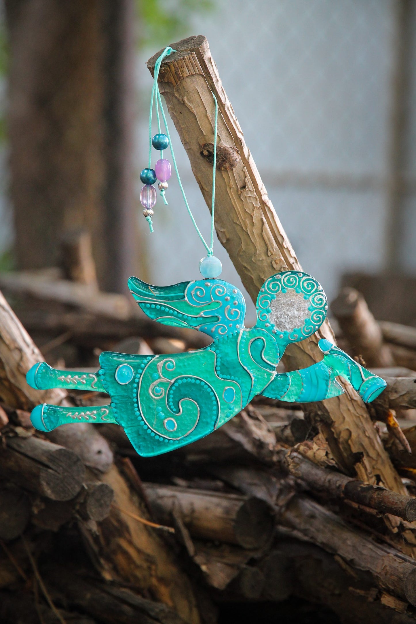 Flying Guardian Angel Glass Wall Art in Mint - Handmade Fused-Glass Decor with Vibrant Colors and Intricate Patterns