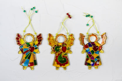 Guardian Angel of Love with Red Heart Glass Wall Art Suncatcher in Multicolored Ray - Handmade Fused-Glass Decor with Vibrant Colors and Intricate Patterns