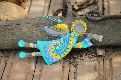 Guardian Angel Glass Wall Art - Handmade, Mint & Yellow, 17 cm
