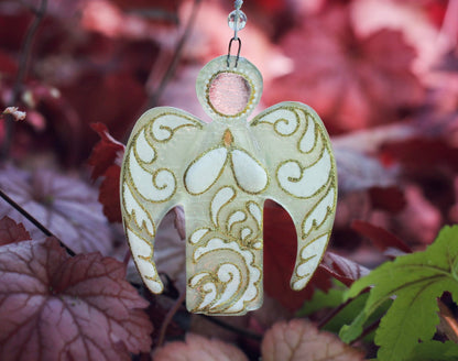 Guardian Angel Glass Wall Art Suncatcher, Clear & White - Handmade Fused-Glass Decor with Intricate Patterns