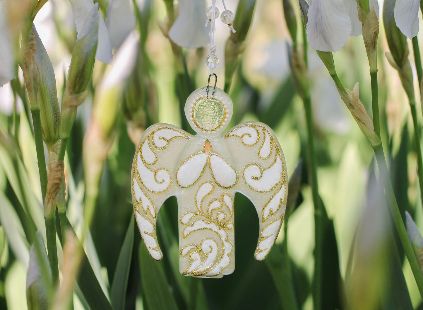 Guardian Angel Glass Wall Art Suncatcher, Clear & White - Handmade Fused-Glass Decor with Vibrant Colors and Intricate Patterns