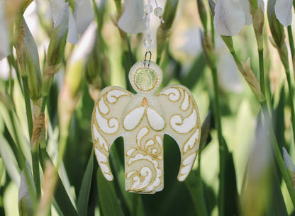 Guardian Angel Glass Wall Art Suncatcher, Clear & White - Handmade Fused-Glass Decor with Vibrant Colors and Intricate Patterns