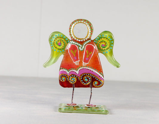 Guardian Angel on a Stand Glass Wall Art - Handmade, Personalized Gift, Orange & Green