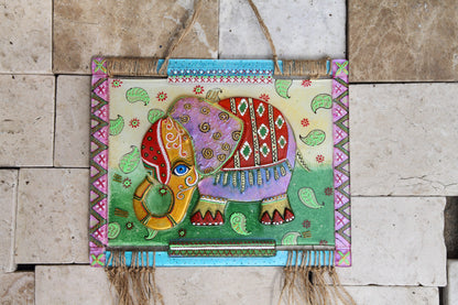 Wise Elephant Glass Panel Wall Art - Hand-Painted Fused-Glass Panel with Regal Essence, 30 cm