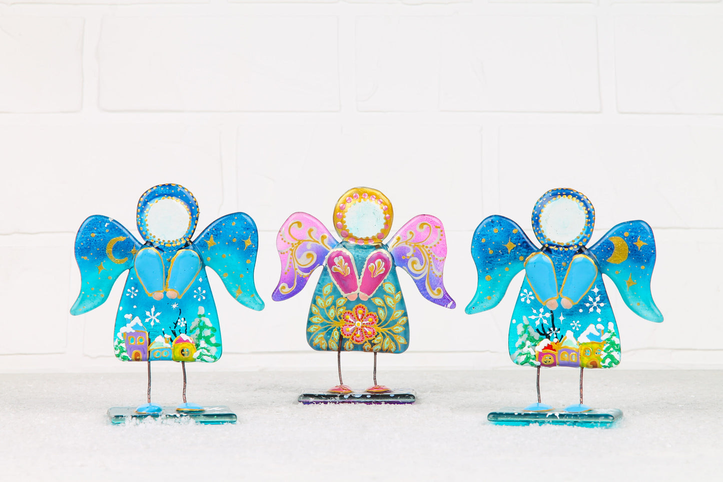 Guardian Angel on a Stand Glass Wall Art - Handmade, Personalized Gift, Blue & Purple
