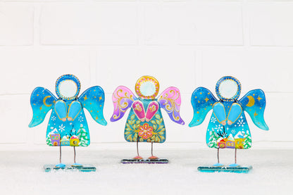 Guardian Angel on a Stand Glass Wall Art - Handmade, Personalized Gift, Blue & Purple
