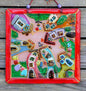 Courtyard Glass Panel Wall Art - Hand-Painted Fused-Glass Panel with Intricate Details and Captivating Patterns, Red, 23 cm