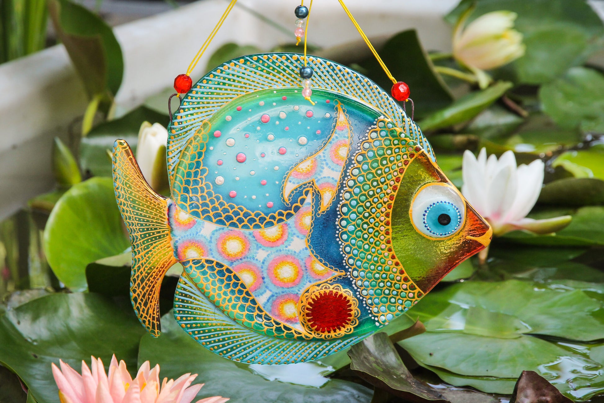 Big Fish - A Symbol of Happiness Glass Artwork - Hand-Painted Fused-Glass Decor with Captivating Patterns and Vibrant Colors, Green