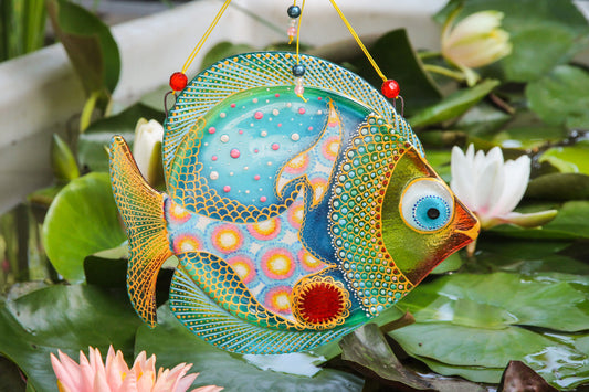 Big Fish - A Symbol of Happiness Glass Artwork - Hand-Painted Fused-Glass Decor with Captivating Patterns and Vibrant Colors, Green