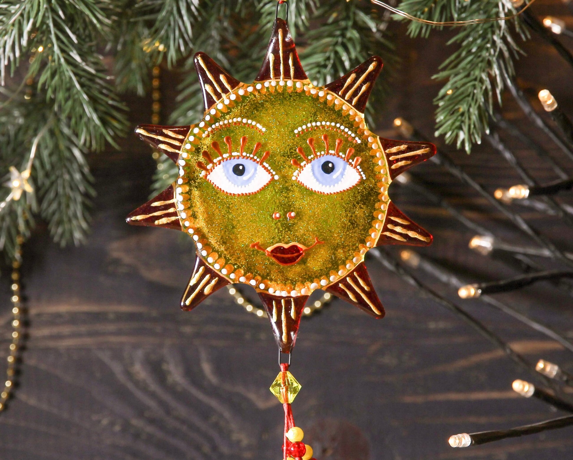 Hand-Painted Sun Symbol Talisman Glass Artwork - Yellow Suncatcher, 14 cm Diameter, Symbol of Renewal and Warmth