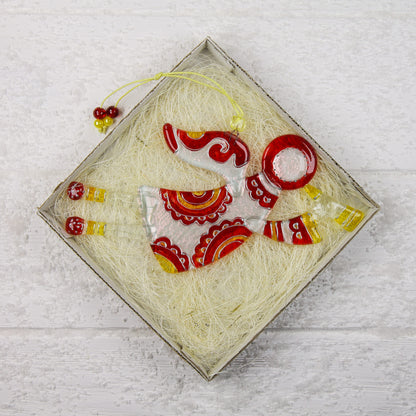 Flying Guardian Angel Glass Wall Art Suncatcher, Clear, Red & Yellow - Handmade Fused-Glass Decor with Vibrant Colors and Intricate Patterns