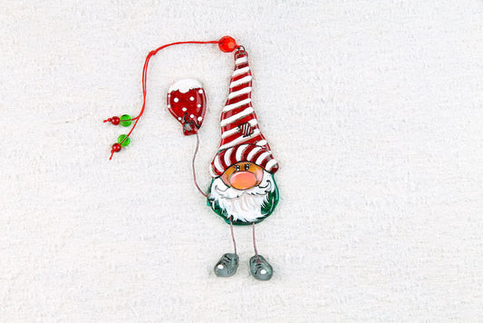 Gnome Glass Wall Art Hanging - Handmade Personalized Gift with Baloon , 13 cm.