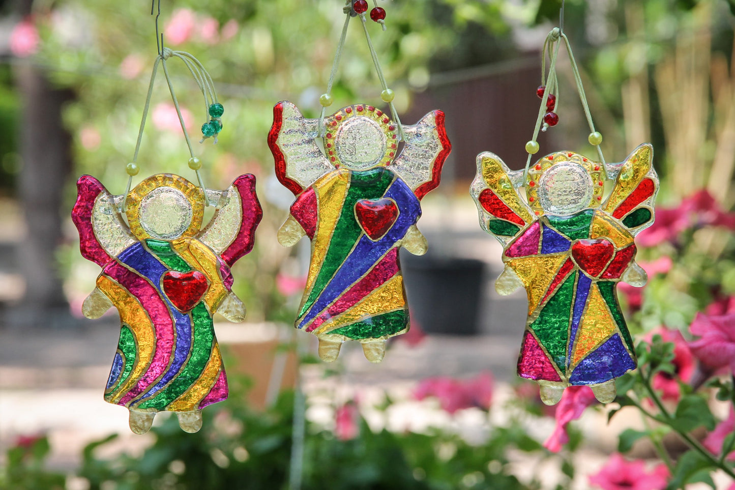 Guardian Angel of Love Glass Wall Art Suncatcher, Multicolored Lines, 11 cm
