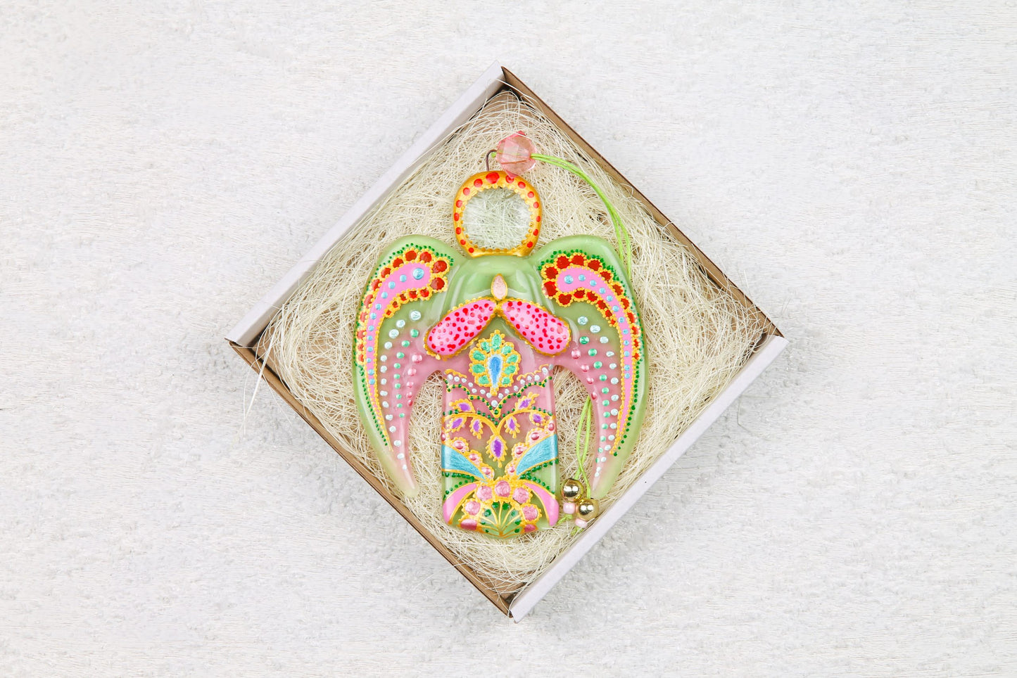 Guardian Angel Glass Wall Art in Pink & Yellow - Handmade Fused-Glass Decor with Vibrant Colors and Intricate Patterns