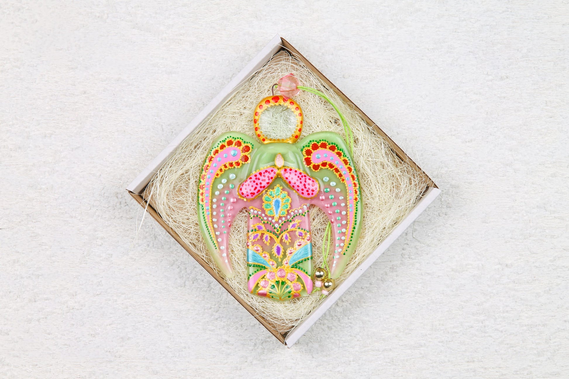 Guardian Angel Glass Wall Art in Pink & Yellow - Handmade Fused-Glass Decor with Vibrant Colors and Intricate Patterns