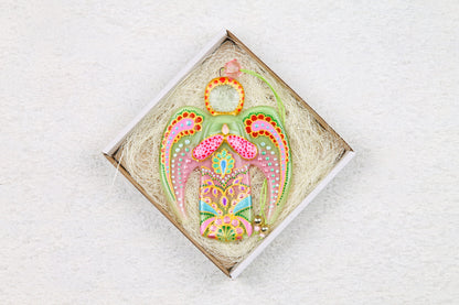 Guardian Angel Glass Wall Art in Pink & Yellow - Handmade Fused-Glass Decor with Vibrant Colors and Intricate Patterns